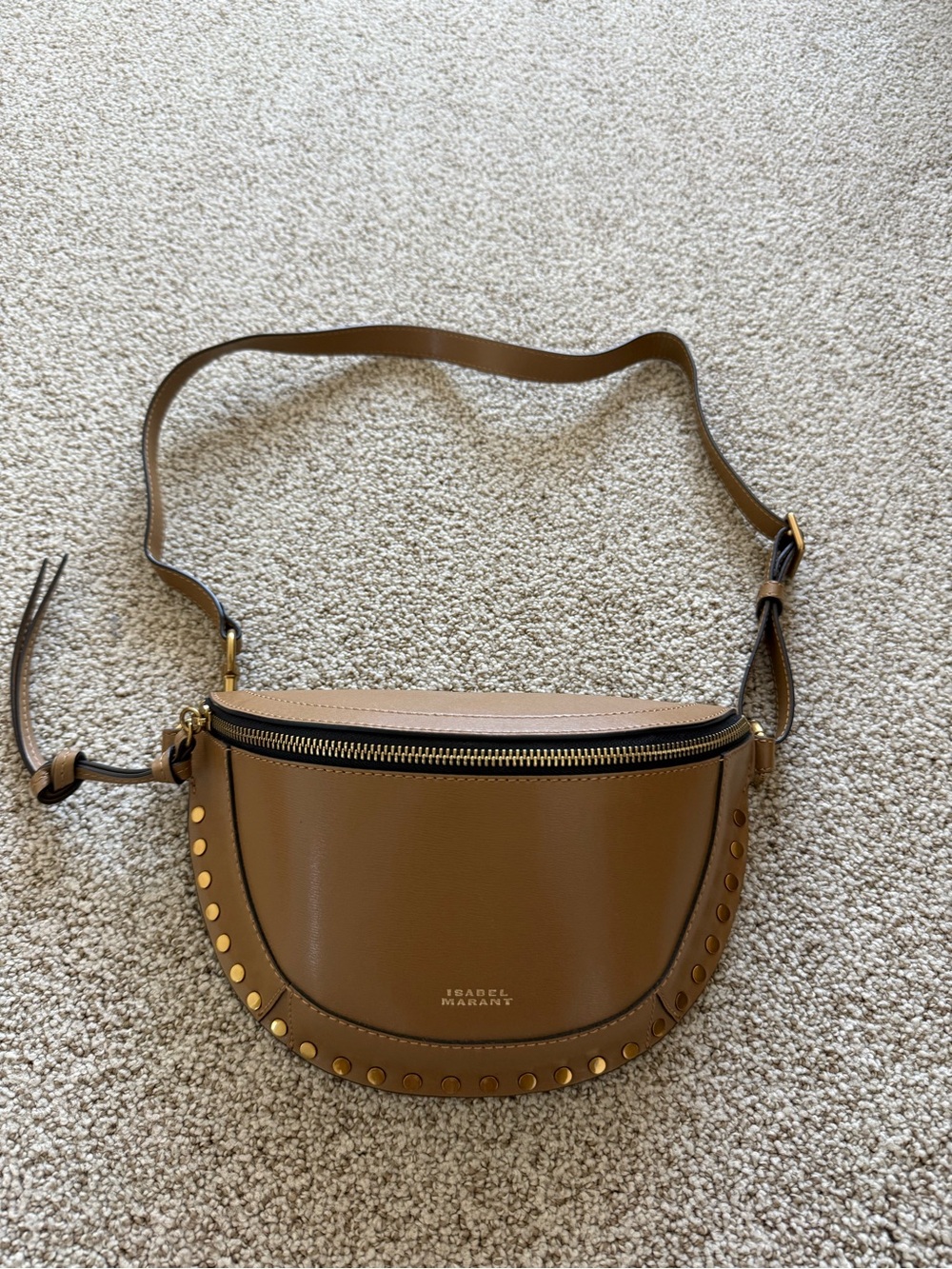 Isabel Marant Tan Leather Studded Crossbody Belt Bag